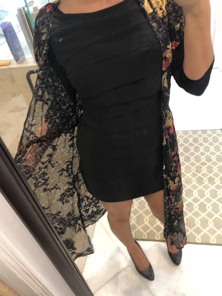 NOVO Cardigã Pol Duster Floral Veludo Cordão Maxi Casaco M G