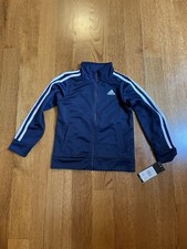 Adidas Boys Athletic Zip Up Track Jacket Navy White Stripe Size 5