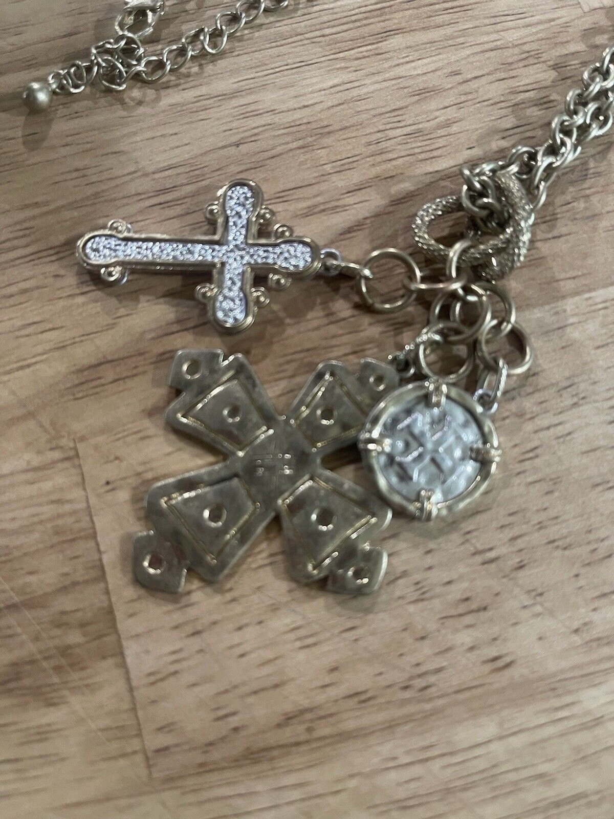 Three Cross Charm Necklace VTG  Christian, Spiritual, Granny Core, Boss, 80’s