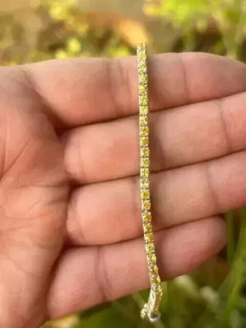 3MM Lab-Created Citrine Women’s Tennis Bracelet in 14K White Gold Plated 7-Inch