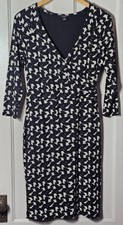 Ann Taylor Dress Sz S Black Ivory Abstract Faux Wrap Modern Corporate Edge City