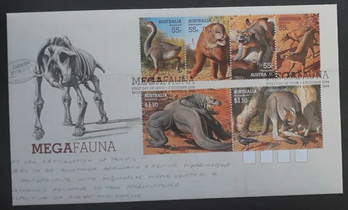 2008 Australia Megafauna FDC ties 6 Stamps cd Monash University VIC