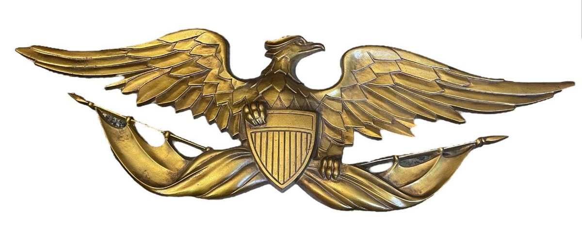 【希少】60's USA製 1966年製 SEXTON製 鋳造金属壁アート 兵士 Sexton USA Vintage Gold Brass Metal American Bald Eagle Large 26.5