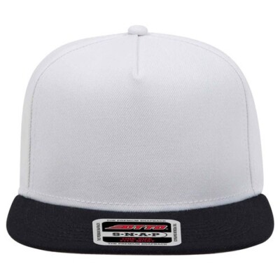 NEW 5 PANEL MID PROFILE WHITE BLACK SNAPBACK OTTO HAT FLAT BRIM
