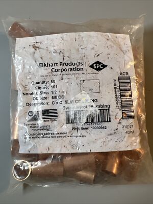 Elkhart Products 101 Copper Coupling 1/2in C x C Slip Coupling