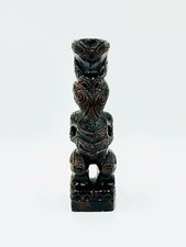 Moari New Zealand Paua Shell Eyes Tribal Tiki Warrior Statue Totem 14cm