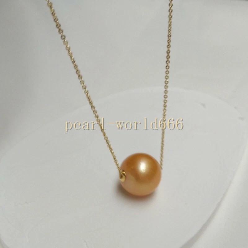 Real Natural 12-13mm South Sea Round Single Pearl Pendant Necklace 14k Gold P - Image 3 of 4