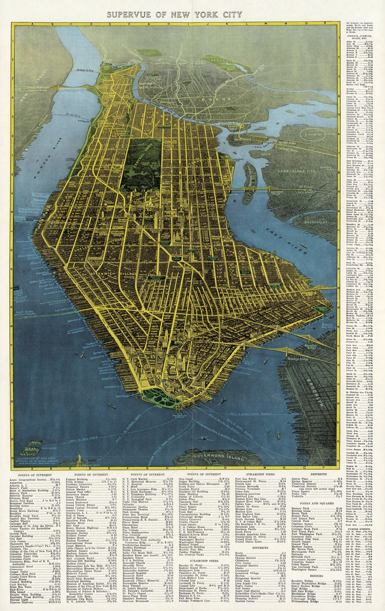 New York 地図ヴィンテージポスター　フレーム付き NEW YORK ニューヨーク マンハッタン Map 地図 ポスター｜海外