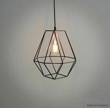 E27 Bulb - Black ceiling rose + flex - Geometric Modern Industrial Cage Fitting