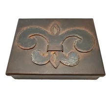 Jan Barboglio Handcrafted Iron Box Fleur de Lis Hammered Retired Tags 9"x7"