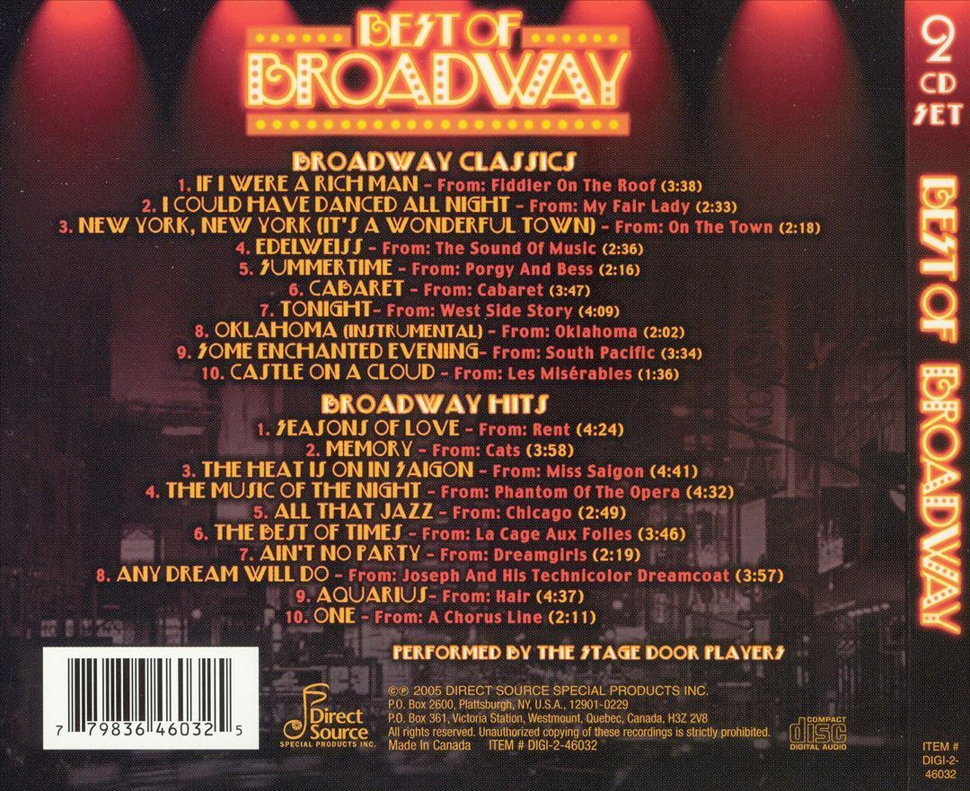 VARIOUS ARTISTS BEST OF BROADWAY [DIRECT SOURCE] NEW CD