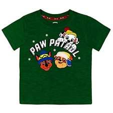 Baby Toddler Boys Green Paw Patrol Christmas Tee Shirt Chase Marshall Rubble 18