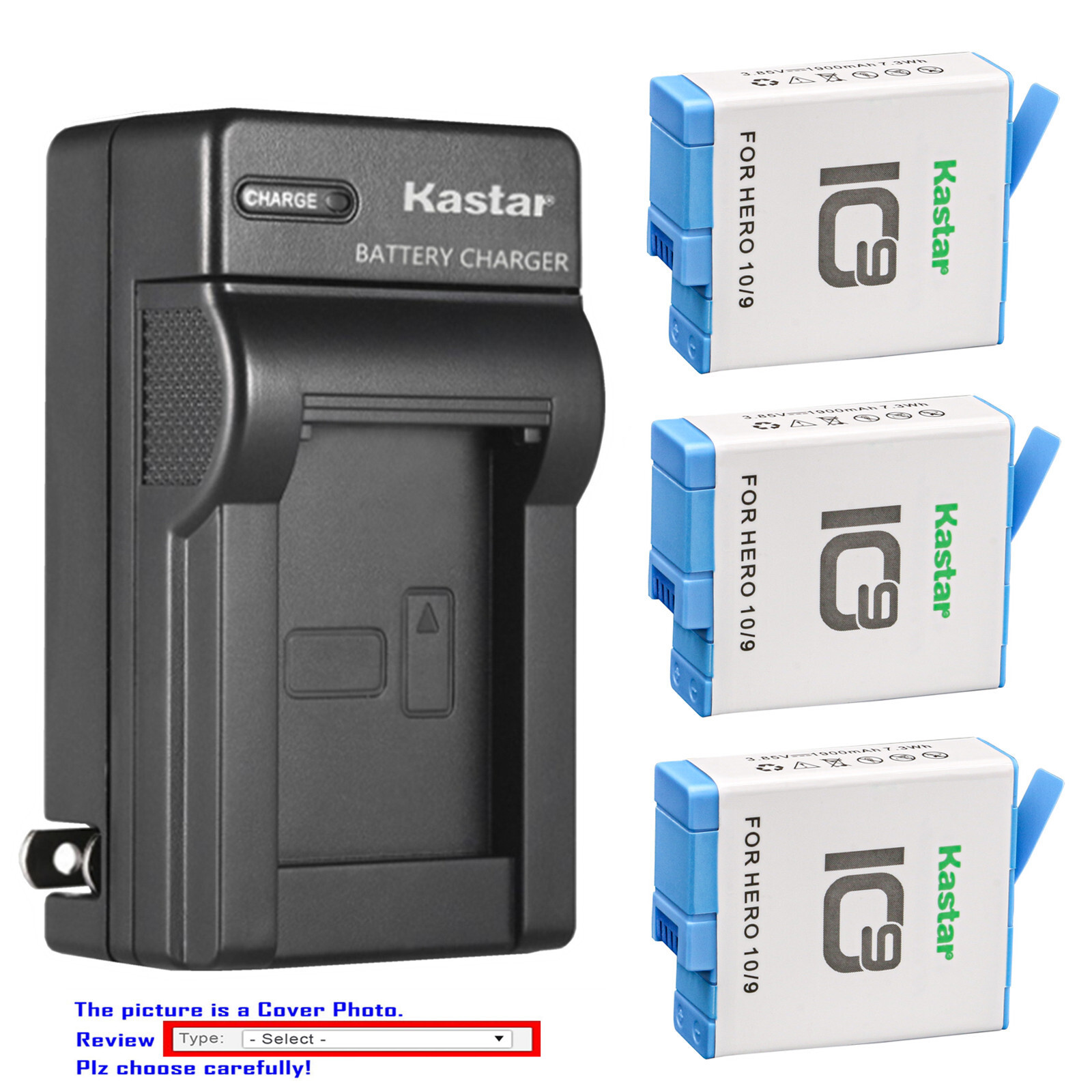 Kastar 3.85V 1900mAh Battery AC Wall Charger for GoPro HERO 10 Black Edition