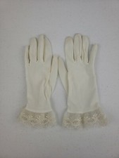 VTG White Soft Nylon Gloves 60's Mod Rockabilly Lace Wrist Length Ladies Gloves