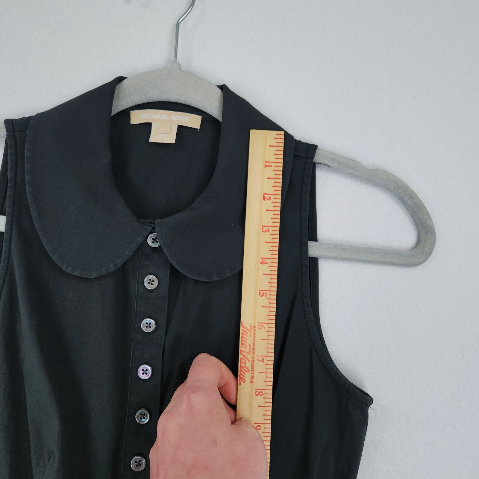 Abito Michael Kors donna 2 lavati nero linea A senza maniche bottoni plissettato davanti