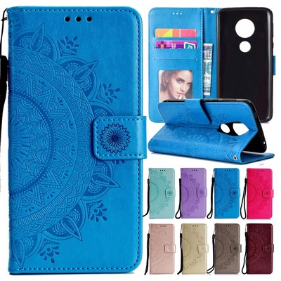 For Motorola Moto G5/G6/G7/E5 Plus Pattern Leather Flip Wallet Stand Case Cover