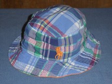 RALPH LAUREN PONY CHILDS BUCKET HAT REVERSABLE PLAID/ORANGE, SIZE 4-7 YEARS OLD