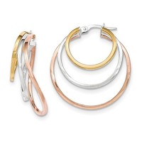 14k Three Tone Gold Polished Post Hoop Earrings (1.2in Long) on sale 14k Three Tone Gold Polished Post Hoop Earrings (1.2in Long) on sale