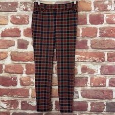 Express Mid Rise Skinny Pants Womens 4 Red Multicolor Plaid Stretchy Trousers