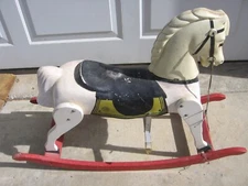 Vintage Antique Rich Toys Plastic Rocking Horse Wood Base R/W/ Black