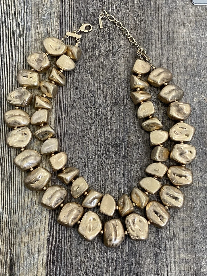 Vintage Saks Fifth 5th Avenue Big Chunky Gold Tone Nugget Necklace 80s 90s - Image 2 of 4