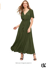 Milumia Women's Button Up Split Flowy Short Sleeve Plain A Line Party Maxi Dress