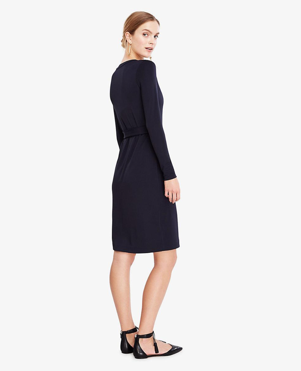 ANN TAYLOR WOMEN'S BLUE PRINTED LONG SLEEVE ALWAYS ON WRAP JERSEY DRESS Sz  6 | eBay