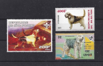 Dog Art Body Portrait Postage Stamp Collection OTTERHOUND OTTER HOUND 3 x MNH