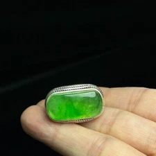 Certified Natural Inlay high Ice Burmese Green Jade Jadeite Amulet Rings