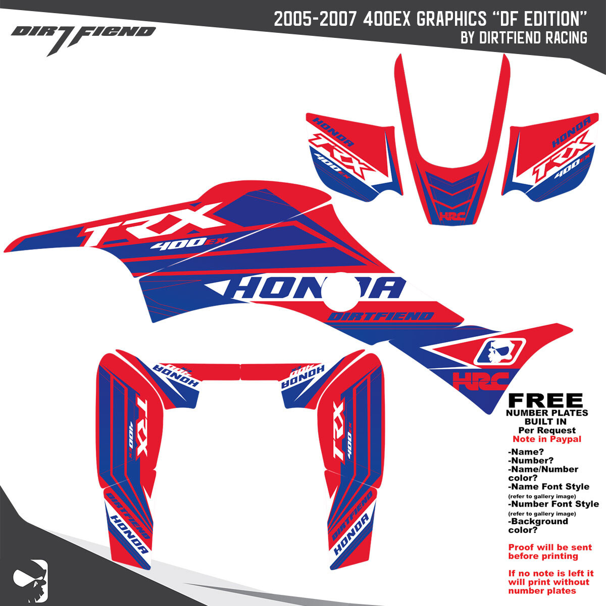 TRX400EX Graphics 2005-2007 DFR DF Edition Red White Blue Sides