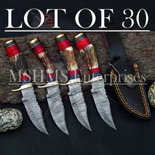 LOT OF 30 6 INCH HANDMADE DAMASCUS STEEL SKINNER KNIFE STAGANTLER W/SHEATH