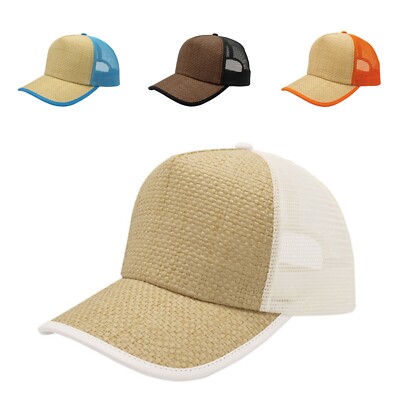 New Two Tone Toyo Paper Straw Mesh Adjustable Trucker Baseball Cap