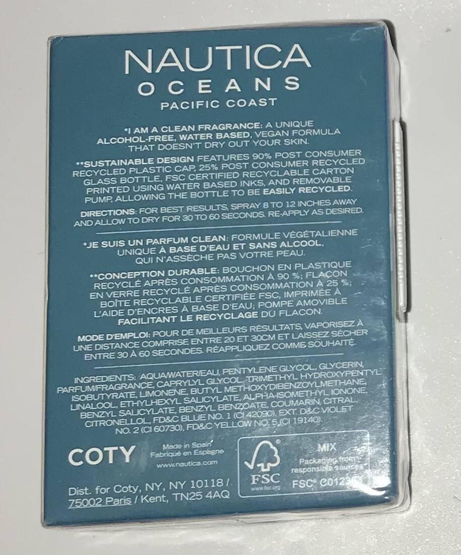 Nautica Oceans Pacific Coast Eau De Toilette Cologne Spray 1.6 fl  