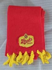 Stroh's Beer Knitted Scarf - Red with Yellow Tassels and Embroidered Patch