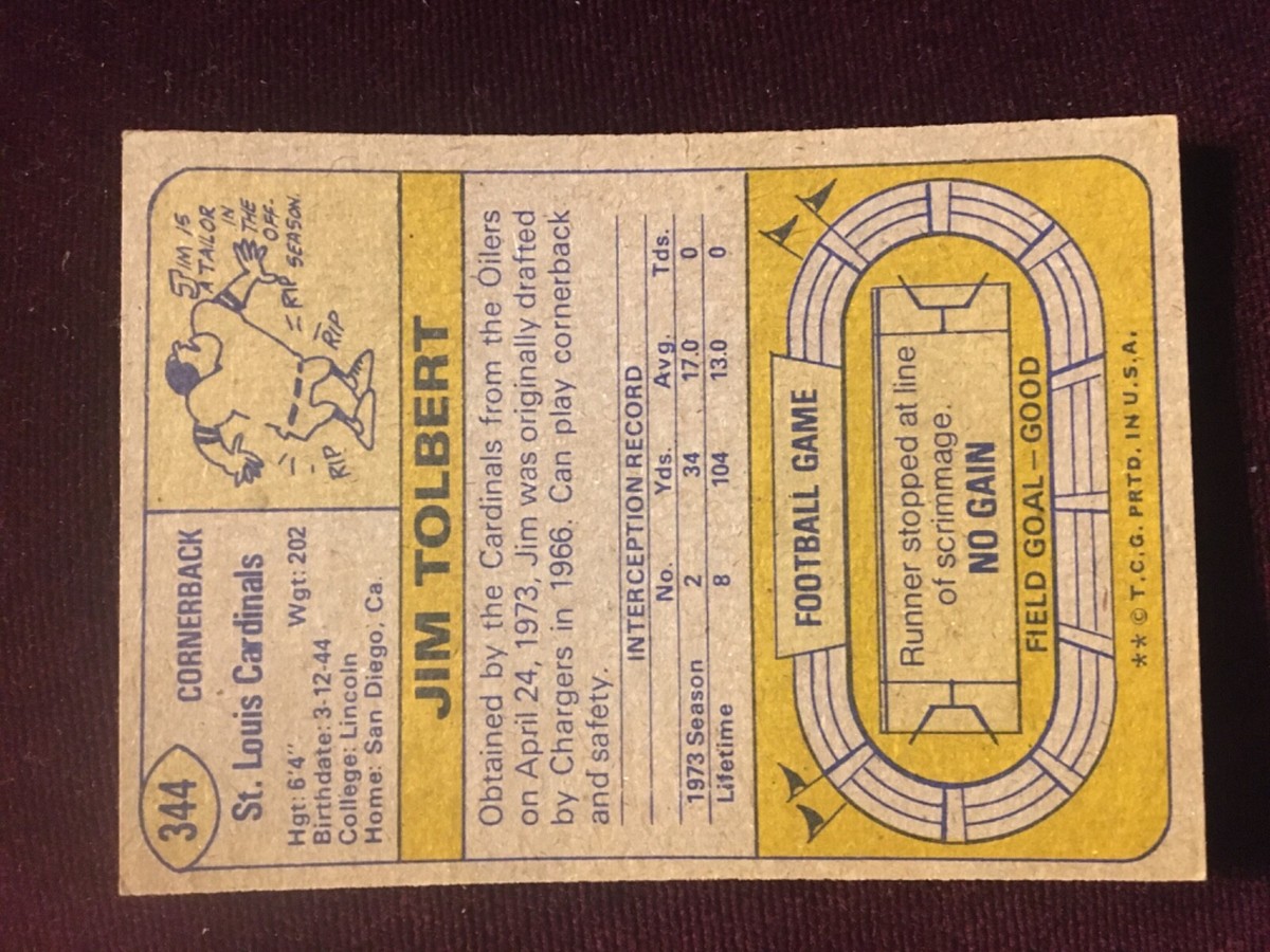 1974 Topps #344 Cardinals Jim Tolbert Football Card | eBay