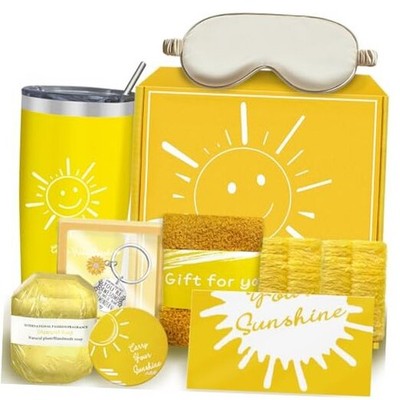 Gift Basket for Women,Yellow Sunshine Cheer Up Box, 9pc Thoughtful Birthday or 