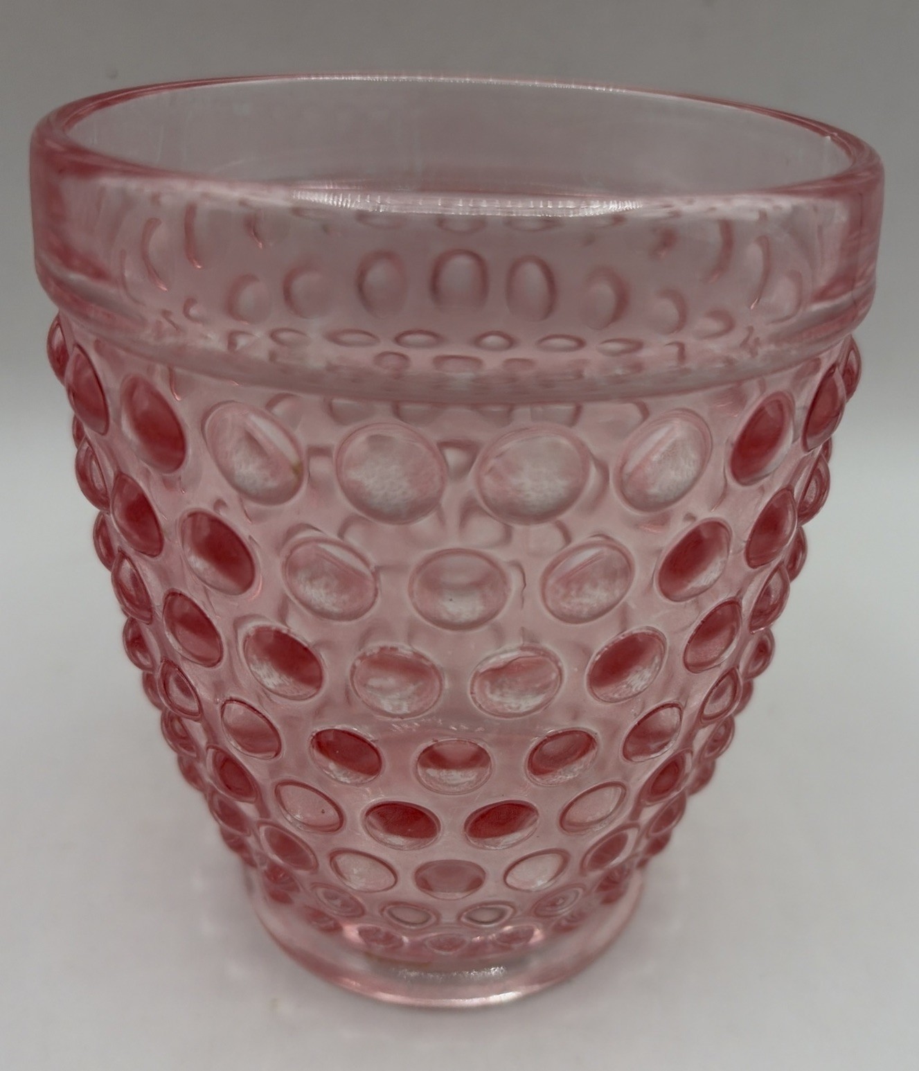 Vintage MCM 4” Pink Footed Hobnail Water Tumbler Drinking Glass- Holds 10 Oz