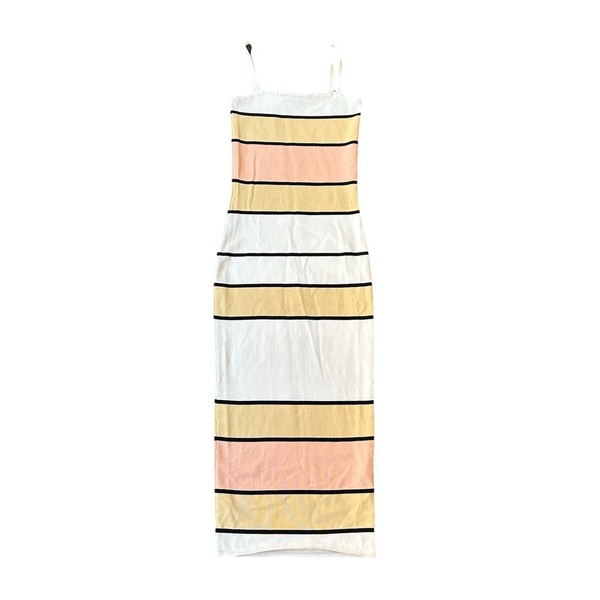 SNDYS Knit Stripe Midi Dress Womens Size 6 AU Pink Yellow Bodycon Slip Dress