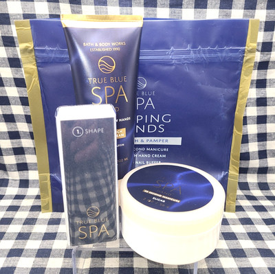 3 Piece True Blue Spa HANDS Travel Set Manicure Cream Buffer Bath & Body Works
