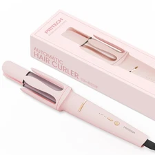 Automatic Curling Iron 1 1/4 Inch Rotating Ionic Hair Wand Pink Auto Shut Off