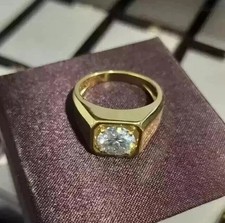 2Ct Round Cut White Moissanite Men's Wedding Ring 14K Yellow Gold Plated