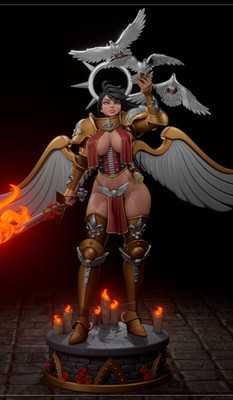 Geflügelte Paladin weiblich - unbemalte Dnd Figur Brettspiele Miniatur 32mm - 13cm