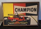 Vintage 1970s Champion Spark Plugs Racing Cork Board Sign