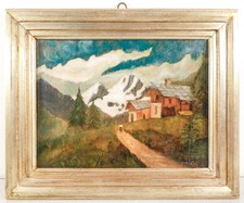 ⚜️ QUADRO PIETRO SASSI PAESAGGIO MONTAGNA BAITE EPOCA 1800 DIPINTO OLIO TAVOLA