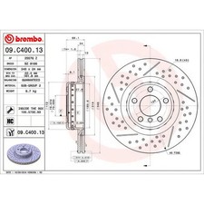 BREMBO 09.C400.13 Brake Disc Rear Vented Fits BMW 1 Series M140i M140i xDrive