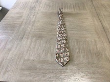 Vintage Lands End 100% Silk Mens Tie Dark Khakie/red/blue Made In USA 61"X3.5