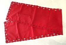 Vintage Red Christmas Holiday Table Runner Holly 69" Long 14" Wide