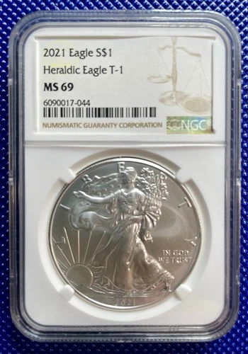 2021 ~ Silver Eagle S$1 ~ NGC MS69 ~ Heraldic Eagle ~ #6090017-044