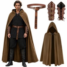 Medieval Cloak with Hood Men Women Renaissance Cloak Hooded Cape Halloween So...