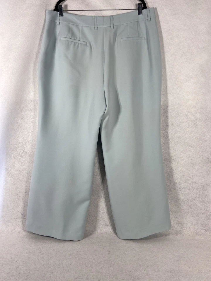 Lafayette 148 New York Pants 18 Blue Straight Leg Mid Rise Silk Wool Slit Hem - Image 4 of 4